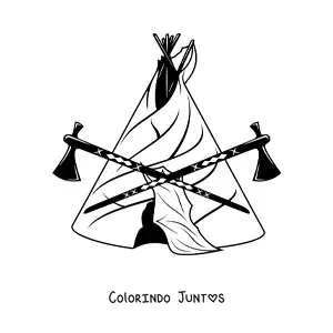 Desenho para colorir de tipi de tribos indígenas americanas