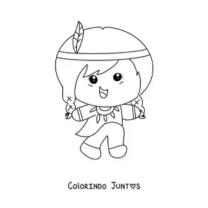 Desenho para colorir de menina de tribo nativa americana animada kawaii