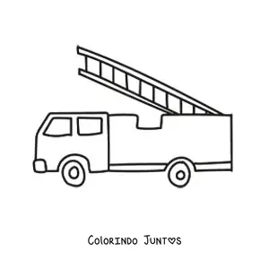 Desenho para colorir de um caminhao de bombeiros simples com a escada levantada