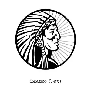 Desenho para colorir de chefe de tribo indígena americana com cocar de penas