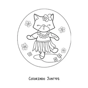 Desenho para colorir de gata animada dançando o hula