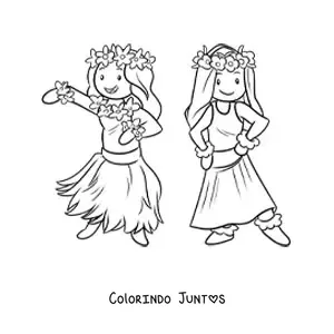 Desenho para colorir de meninas dançarinas de hula