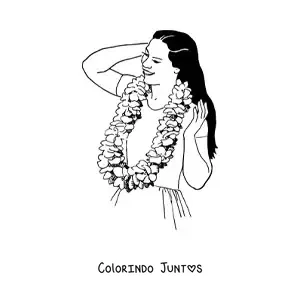 Desenho para colorir de menina em festa havaiana com colar de flores