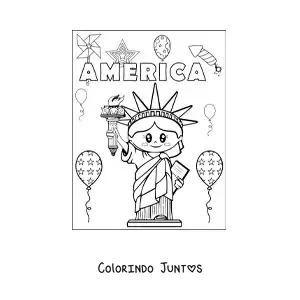 Desenho para colorir de estátua da liberdade animada kawaii