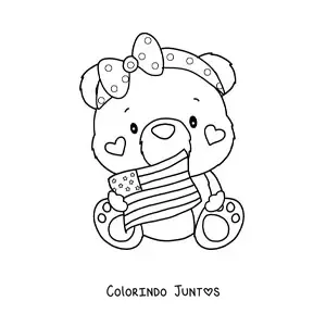 Desenho para colorir de ursa animada kawaii com a bandeira dos Estados Unidos