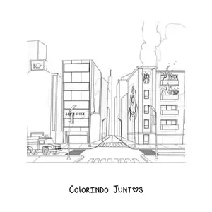 Desenho para colorir de um caminhao de bombeiros em um incendio