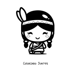 Desenho para colorir de menina nativa americana kawaii