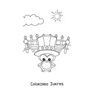 Desenho para colorir de pinguim animado celebrando a independência dos Estados Unidos