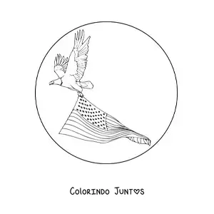 Desenho para colorir de águia segurando a bandeira dos Estados Unidos
