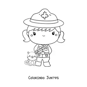 Desenho para colorir de menina policial do Canadá kawaii animada