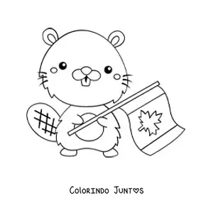 Desenho para colorir de castor animado com a bandeira do Canadá