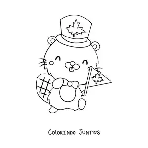 Desenho para colorir de castor animado comemorando o dia do Canadá