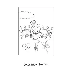 Desenho para colorir de menina comemorando o dia do Canadá