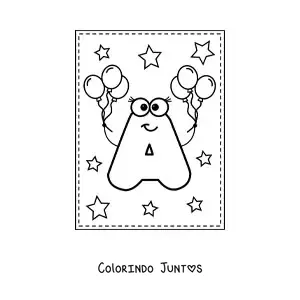 Desenho para colorir da letra A maiúscula animada com balões