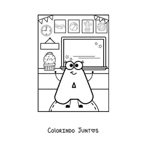 Desenho para colorir da letra A animada na escola