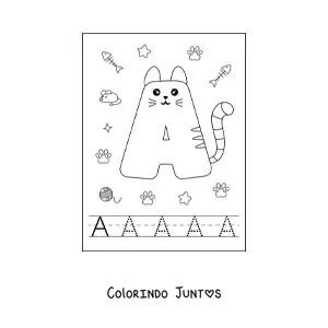 Desenho para colorir da letra A animada em forma de gato