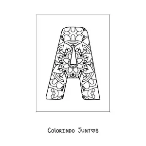 Desenho para colorir de mandala da letra A maiúscula