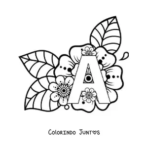 Desenho para colorir de letra A decorada com flores