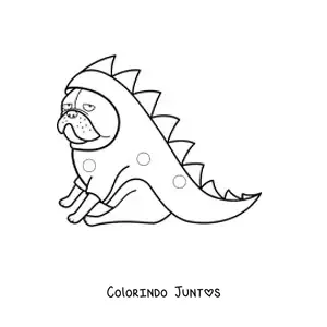 Desenho para colorir de um pug fantasiado de crocodilo sentado