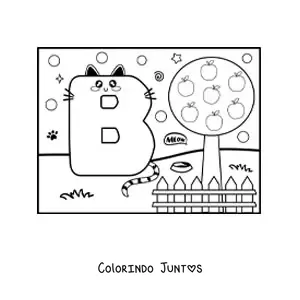 Desenho para colorir da letra B animada em forma de gato no parque
