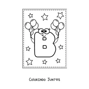Desenho para colorir da letra B maiúscula animada com balões