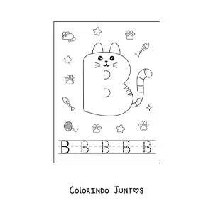 Desenho para colorir da letra B animada em forma de gato