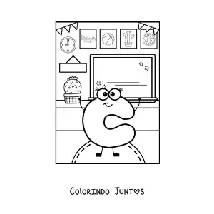 Desenho para colorir da letra C animada na escola
