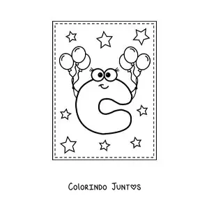 Desenho para colorir da letra C maiúscula animada com balões