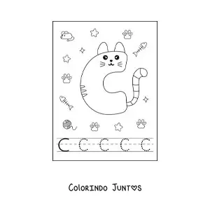 Desenho para colorir da letra C animada em forma de gato