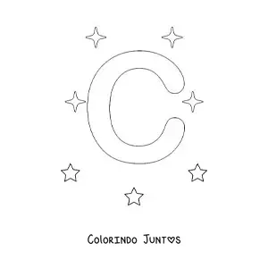 Desenho para colorir de letra C maiúscula com estrelas