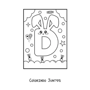 Desenho para colorir de letra D em forma de coelho kawaii animado