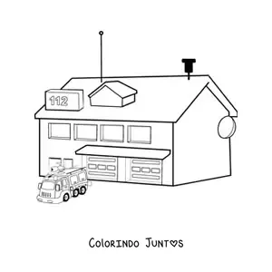 Desenho para colorir de um caminhao de bombeiros saindo do quartel