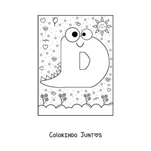 Desenho para colorir da letra D animada em forma de monstro em desenho animado
