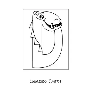 Desenho para colorir da letra D animada em forma de dinossauro