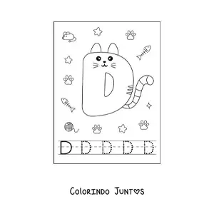 Desenho para colorir da letra D animada em forma de gato