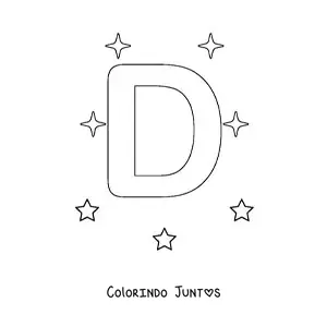 Desenho para colorir de letra D maiúscula com estrelas
