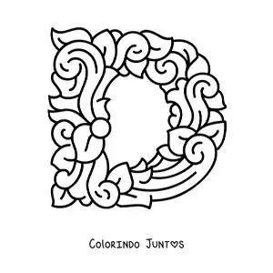 Desenho para colorir de letra D maiúscula decorada