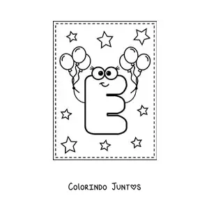 Desenho para colorir da letra E maiúscula animada com balões