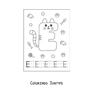 Desenho para colorir da letra E animada em forma de gato