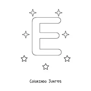 Desenho para colorir de letra E maiúscula com estrelas