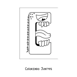 Desenho para colorir da letra E animada em forma de monstro
