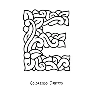 Desenho para colorir de letra E maiúscula decorada