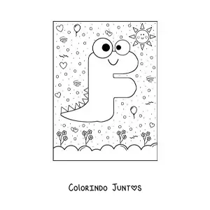 Desenho para colorir da letra F animada em forma de dinossauro de desenho animado
