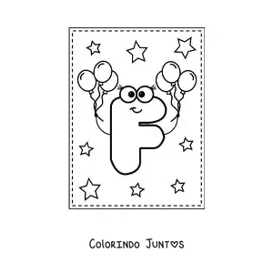 Desenho para colorir da letra F maiúscula animada com balões
