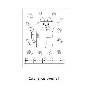 Desenho para colorir da letra F animada em forma de gato