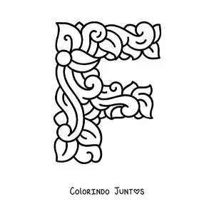 Desenho para colorir de letra F maiúscula decorada