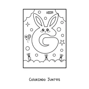 Desenho para colorir de letra G em forma de coelho kawaii animado