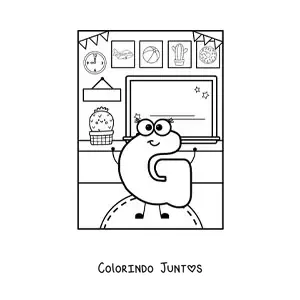 Desenho para colorir da letra G animada na escola