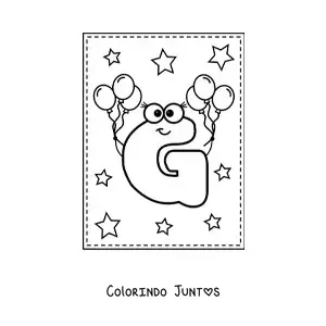 Desenho para colorir da letra G maiúscula animada com balões