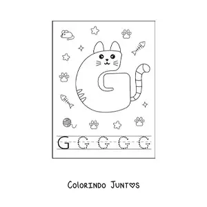 Desenho para colorir da letra G animada em forma de gato
